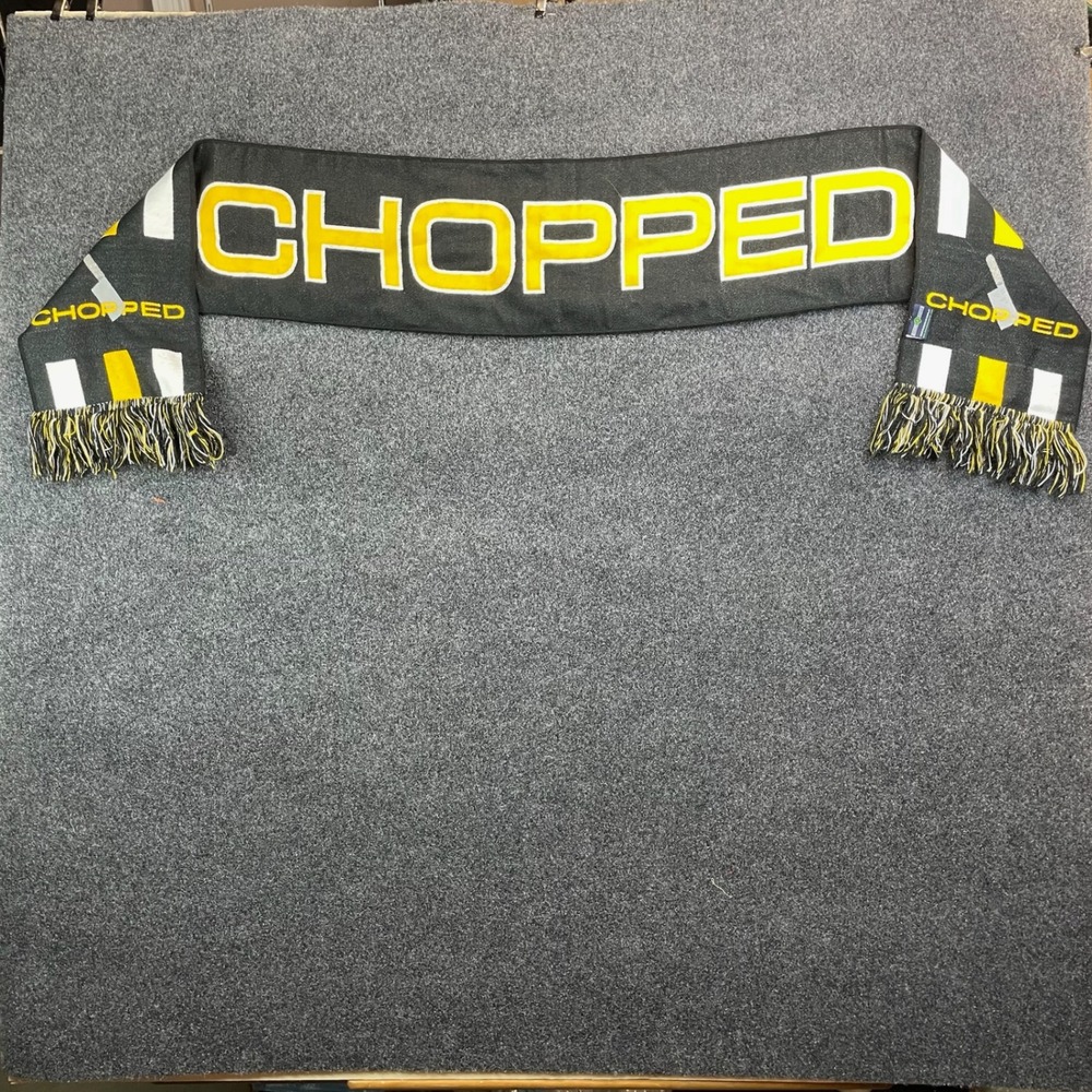Food Network Chopped Cleaver Logo Knit Scarf Unisex OS Black Yellow White